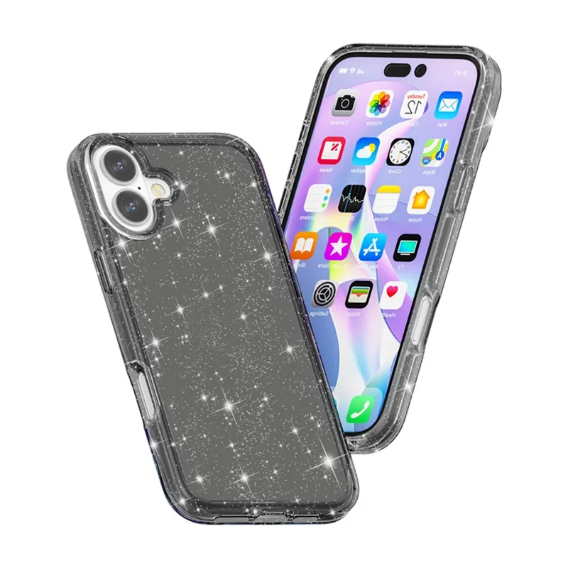For iPhone 17 Case Sparkly Powder Glitter Shiny Soft TPU + Hard PC Back Cover - Black - 4