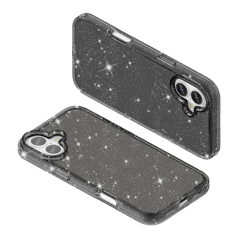 For iPhone 17 Case Sparkly Powder Glitter Shiny Soft TPU + Hard PC Back Cover - Black - 6