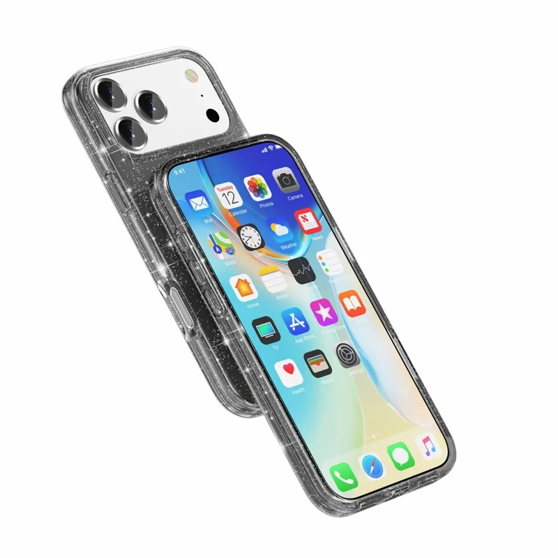 For iPhone 17 Pro Max Case Compatible with MagSafe Glitter Powder PC + TPU Phone Cover - Black - 8