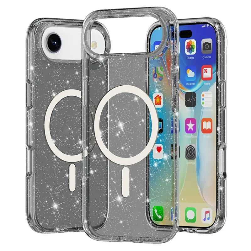 For iPhone Air Case Compatible with MagSafe Glitter Powder PC + TPU Phone Cover - Black - 1
