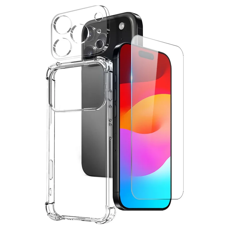 NORTHJO For iPhone 17 Pro Max Case Shockproof TPU Clear Phone Cover with Tempered Glass and Camera Lens Film - 1