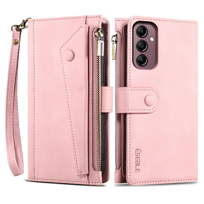 ESEBLE Star Series For Samsung Galaxy A17 5G / A17 4G Case Zipper Wallet Leather Stand Phone Cover with Wrist Strap - Rose Gold - 1