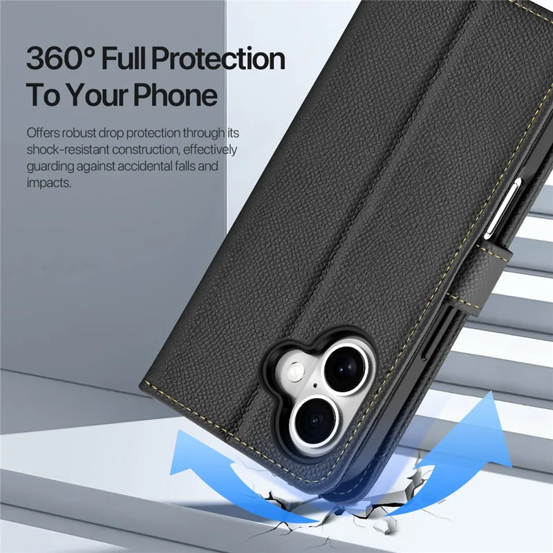 DUX DUCIS For iPhone 17 Case Lawa Series Detachable Magnetic Cowhide Leather Cover Zipper Wallet - Black - 10
