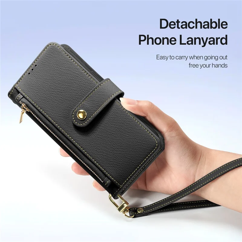 DUX DUCIS For iPhone 17 Case Lawa Series Detachable Magnetic Cowhide Leather Cover Zipper Wallet - Black - 11