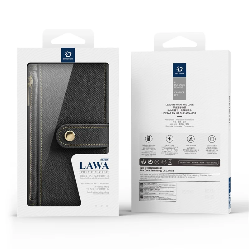 DUX DUCIS For iPhone 17 Case Lawa Series Detachable Magnetic Cowhide Leather Cover Zipper Wallet - Black - 12