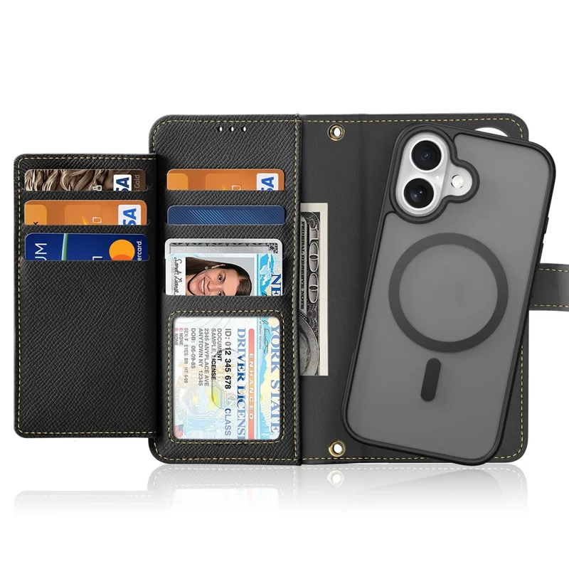 DUX DUCIS For iPhone 17 Case Lawa Series Detachable Magnetic Cowhide Leather Cover Zipper Wallet - Black - 2