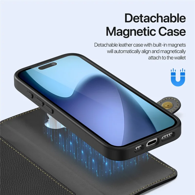DUX DUCIS For iPhone 17 Case Lawa Series Detachable Magnetic Cowhide Leather Cover Zipper Wallet - Black - 5