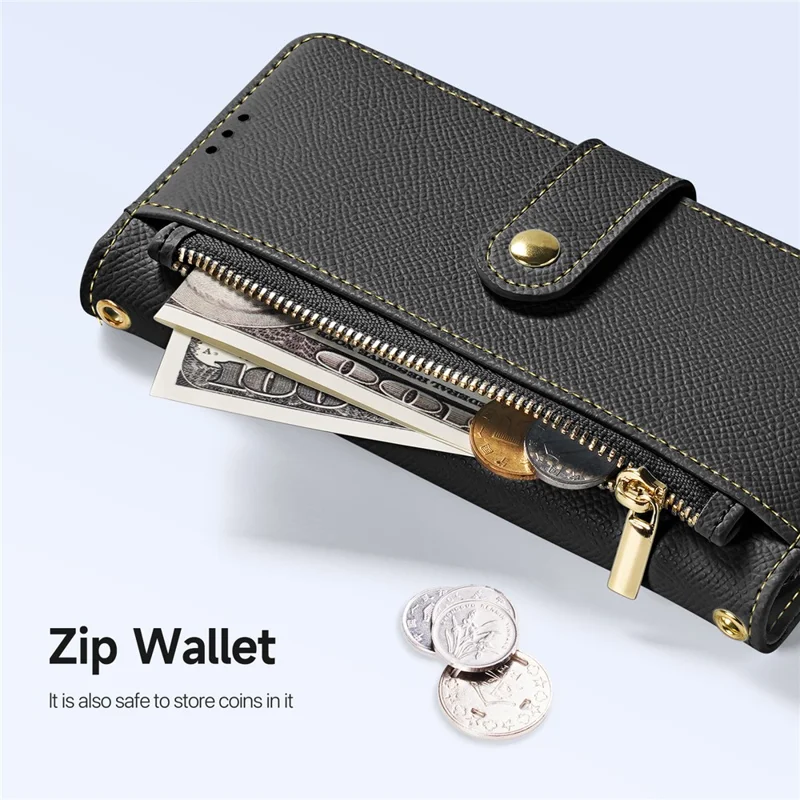 DUX DUCIS For iPhone 17 Case Lawa Series Detachable Magnetic Cowhide Leather Cover Zipper Wallet - Black - 8