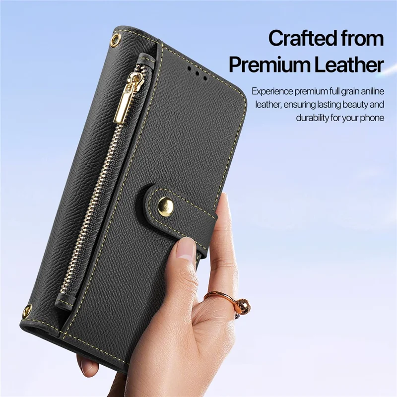 DUX DUCIS For iPhone 17 Case Lawa Series Detachable Magnetic Cowhide Leather Cover Zipper Wallet - Black - 9