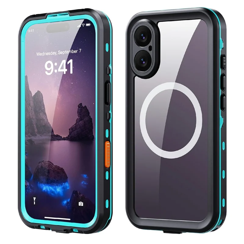 SHELLBOX Dot+ Series For iPhone 17 Phone Case Compatible with MagSafe Clear Back IP68 Waterproof Cover - Blue - 1