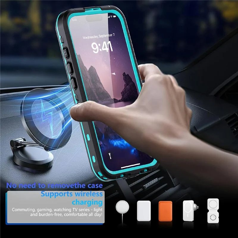 SHELLBOX Dot+ Series For iPhone 17 Phone Case Compatible with MagSafe Clear Back IP68 Waterproof Cover - Blue - 3