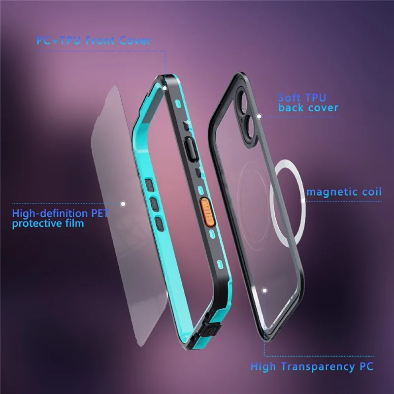 SHELLBOX Dot+ Series For iPhone 17 Phone Case Compatible with MagSafe Clear Back IP68 Waterproof Cover - Blue - 8