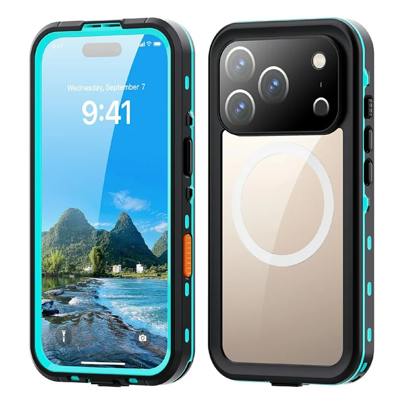 SHELLBOX Dot+ Series For iPhone 17 Pro Phone Case Compatible with MagSafe Clear Back IP68 Waterproof Cover - Blue - 1