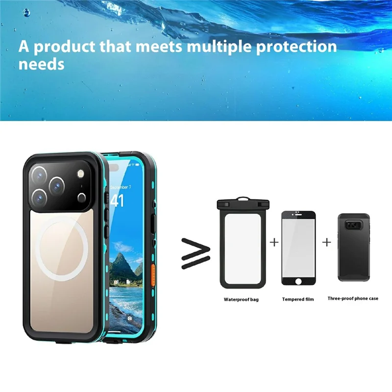 SHELLBOX Dot+ Series For iPhone 17 Pro Phone Case Compatible with MagSafe Clear Back IP68 Waterproof Cover - Blue - 12