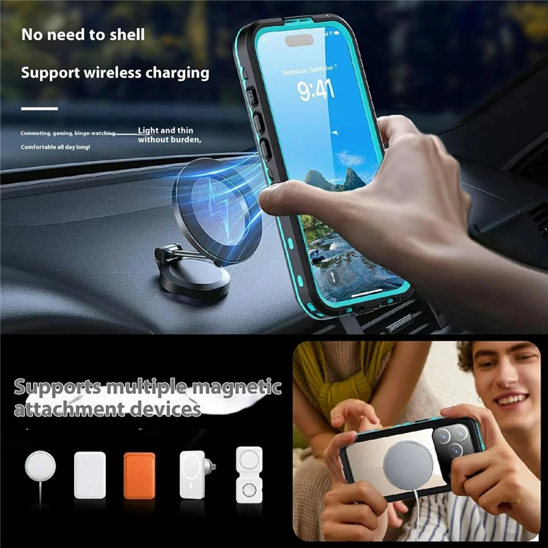 SHELLBOX Dot+ Series For iPhone 17 Pro Phone Case Compatible with MagSafe Clear Back IP68 Waterproof Cover - Blue - 3
