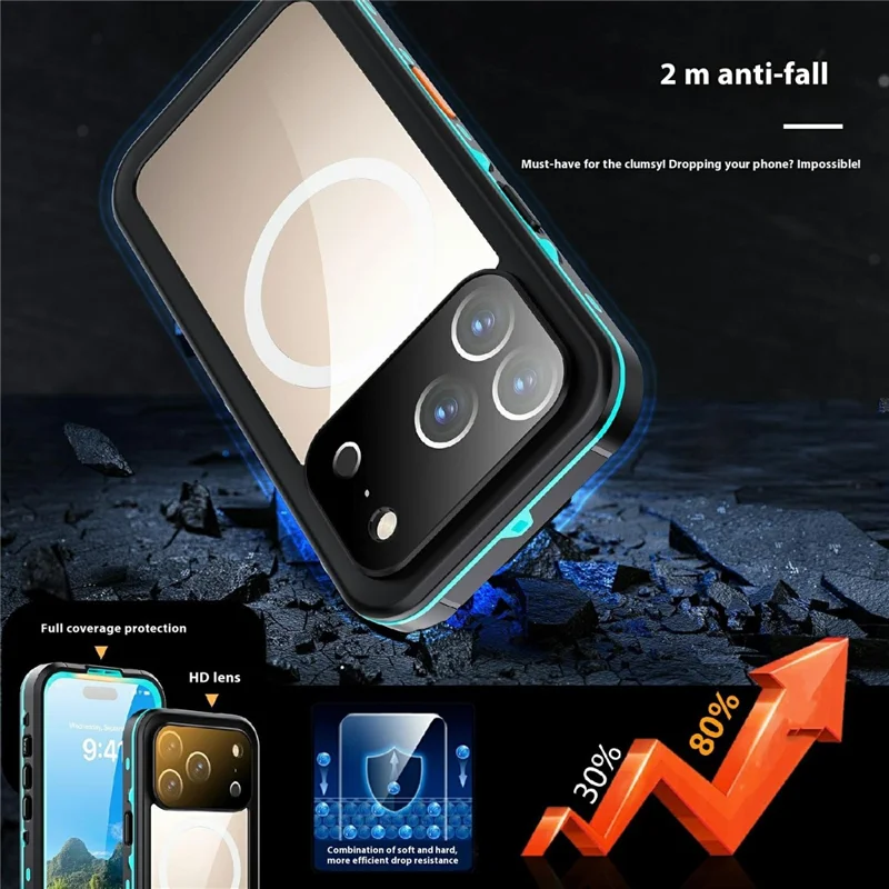 SHELLBOX Dot+ Series For iPhone 17 Pro Phone Case Compatible with MagSafe Clear Back IP68 Waterproof Cover - Blue - 5