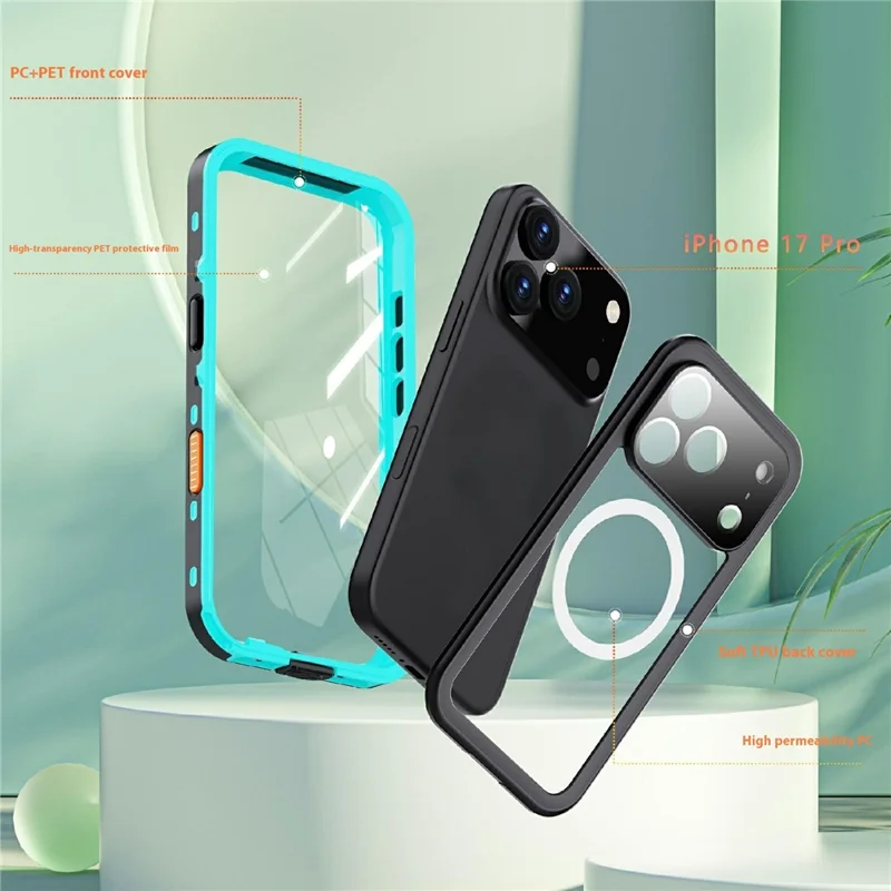 SHELLBOX Dot+ Series For iPhone 17 Pro Phone Case Compatible with MagSafe Clear Back IP68 Waterproof Cover - Blue - 8