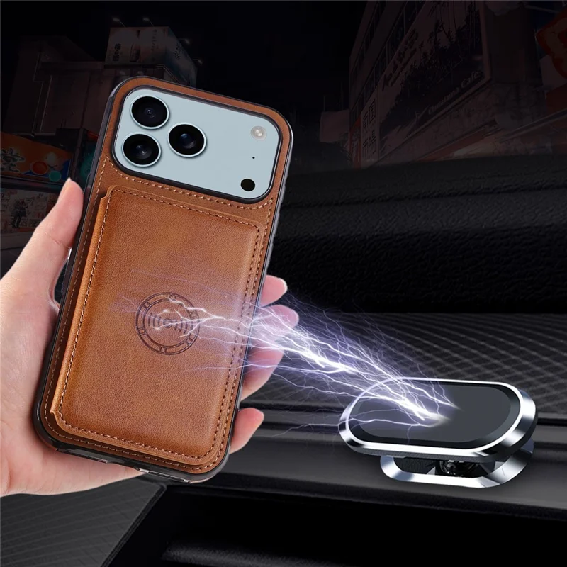 For iPhone 18 Pro Max / 17 Pro Max Case Card Holder Kickstand PU Leather + TPU Phone Cover - Brown - 7