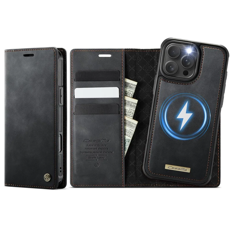 CASEME For iPhone 16 Pro Case C49 Compatible with MagSafe RFID Blocking Detachable Wallet Leather Phone Cover - Black - 1