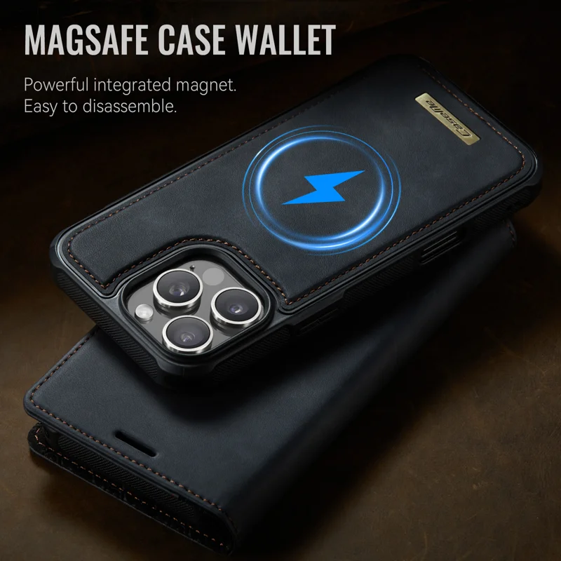CASEME For iPhone 16 Pro Case C49 Compatible with MagSafe RFID Blocking Detachable Wallet Leather Phone Cover - Black - 10