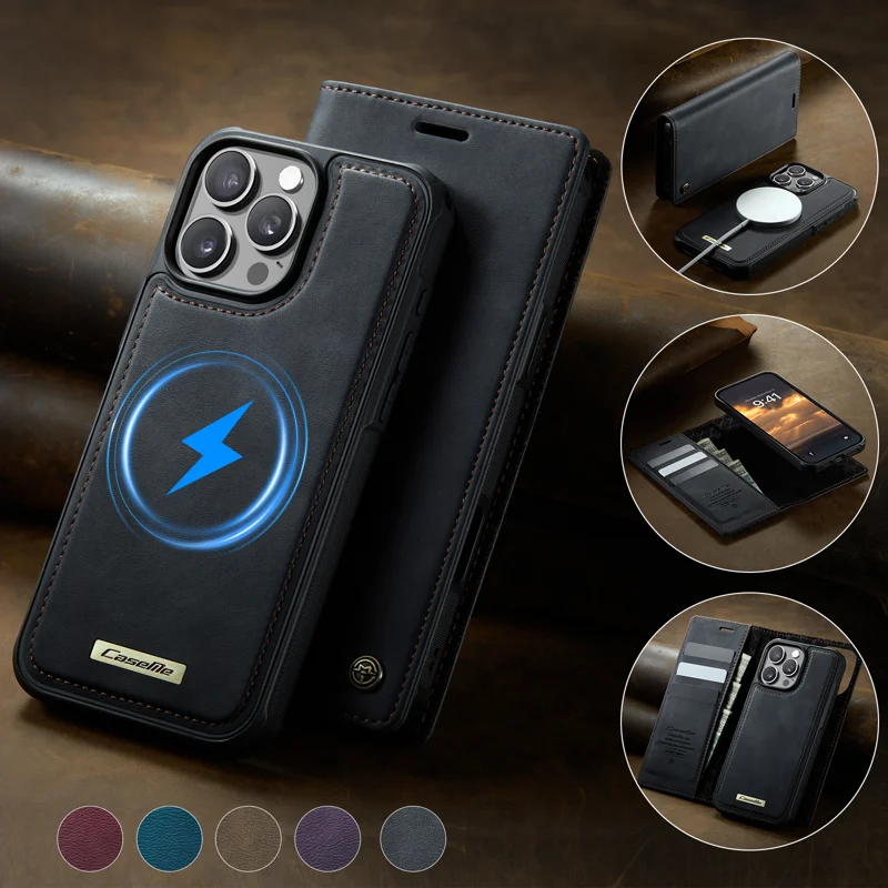 CASEME For iPhone 16 Pro Case C49 Compatible with MagSafe RFID Blocking Detachable Wallet Leather Phone Cover - Black - 11