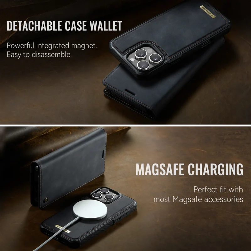CASEME For iPhone 16 Pro Case C49 Compatible with MagSafe RFID Blocking Detachable Wallet Leather Phone Cover - Black - 7
