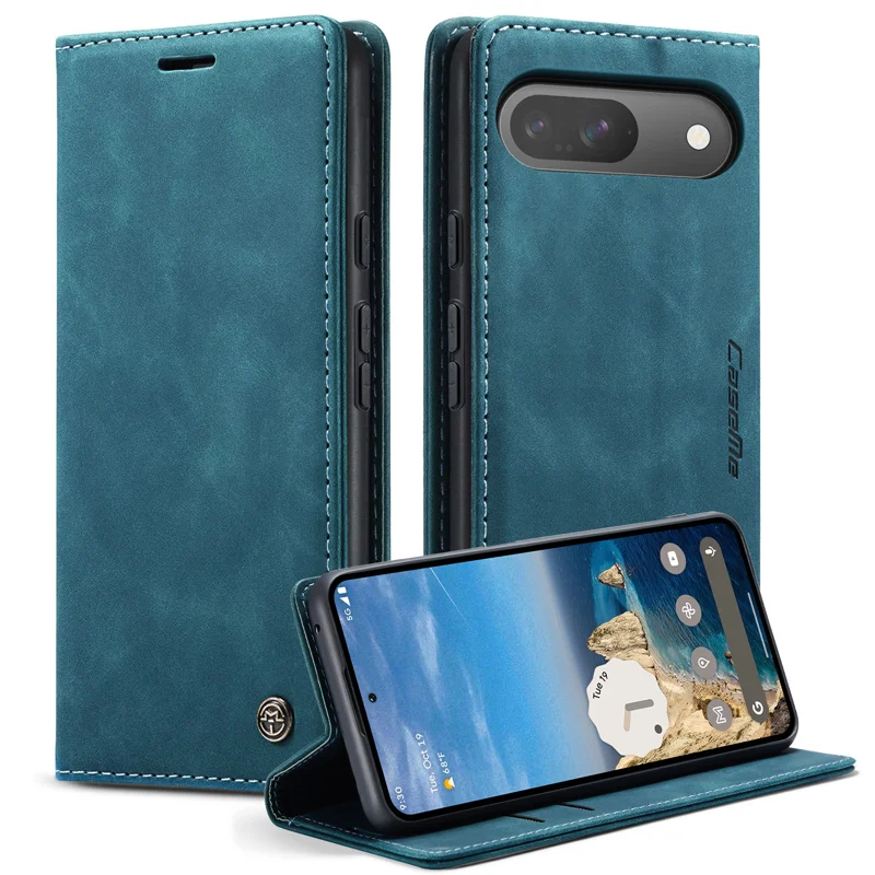 CASEME For Google Pixel 10 Pro / 10 / 9 Pro / 9 Wallet Case 013 Series PU Leather Phone Cover Stand - Blue - 1
