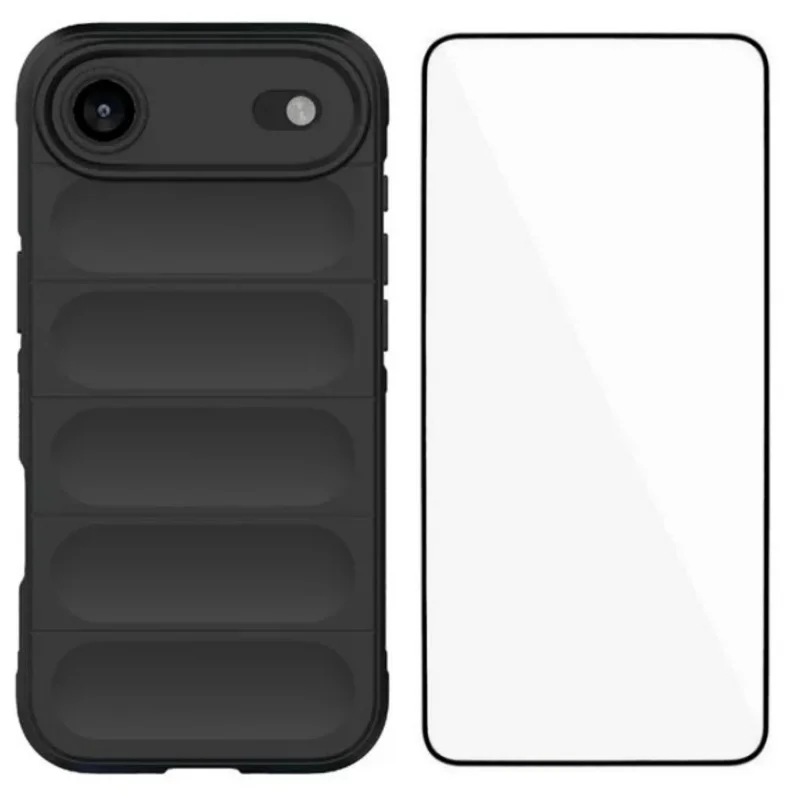 WANLONFENG For iPhone Air TPU Case HD Series Anti Slip Phone Cover with Tempered Glass - Black - 1