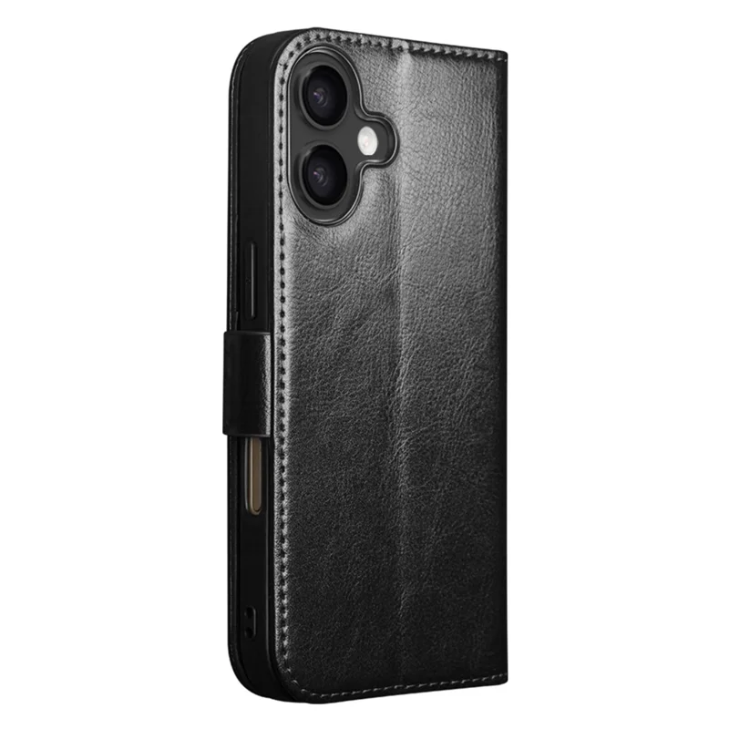 QIALINO For iPhone 17 Case with Card Holder Genuine Cow Leather Stand Phone Cover - Black - 5