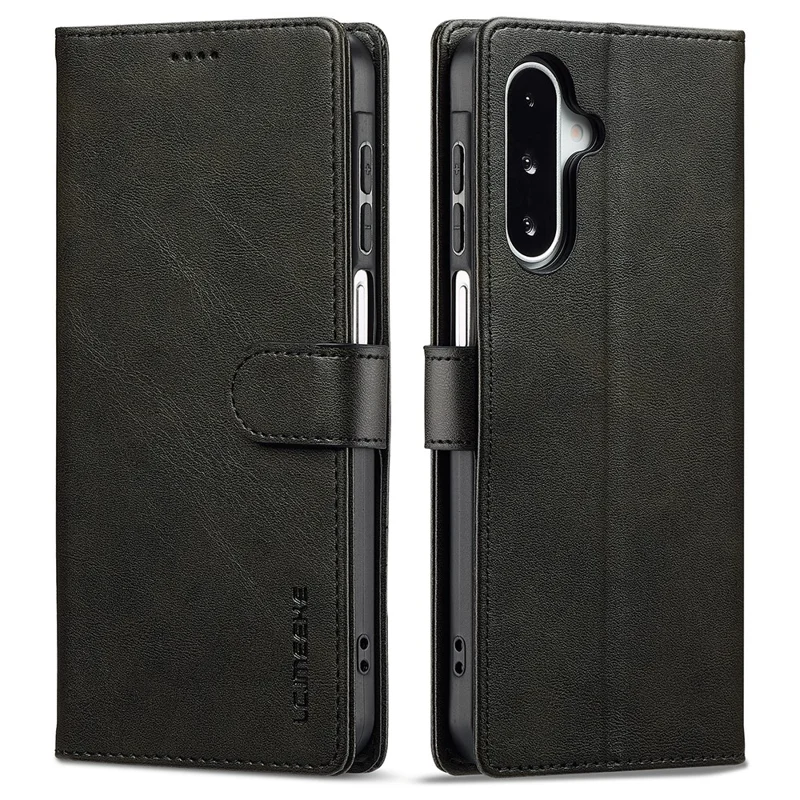 LC.IMEEKE For Samsung Galaxy A17 5G / A17 4G Case Calf Texture PU Leather Stand Wallet Phone Cover - Black - 1