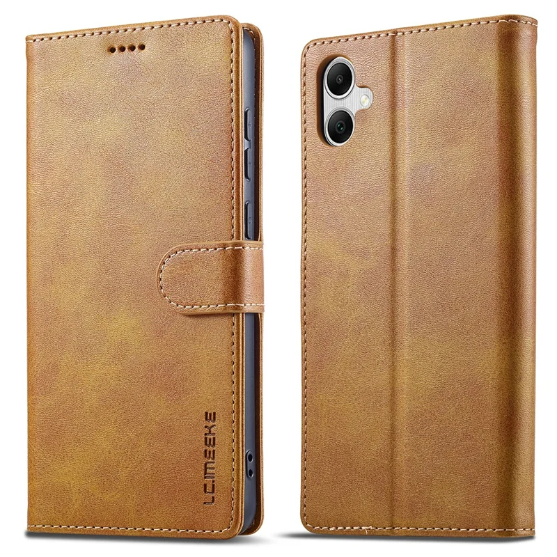 LC.IMEEKE For Samsung Galaxy A07 4G Case Calf Texture PU Leather Stand Wallet Phone Cover - Yellow - 1