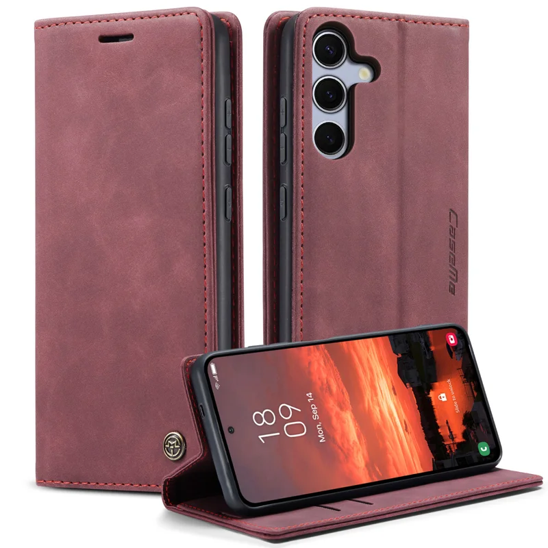 CASEME For Samsung Galaxy S25 FE Wallet Case 013 Series PU Leather Phone Cover Stand - Red - 1
