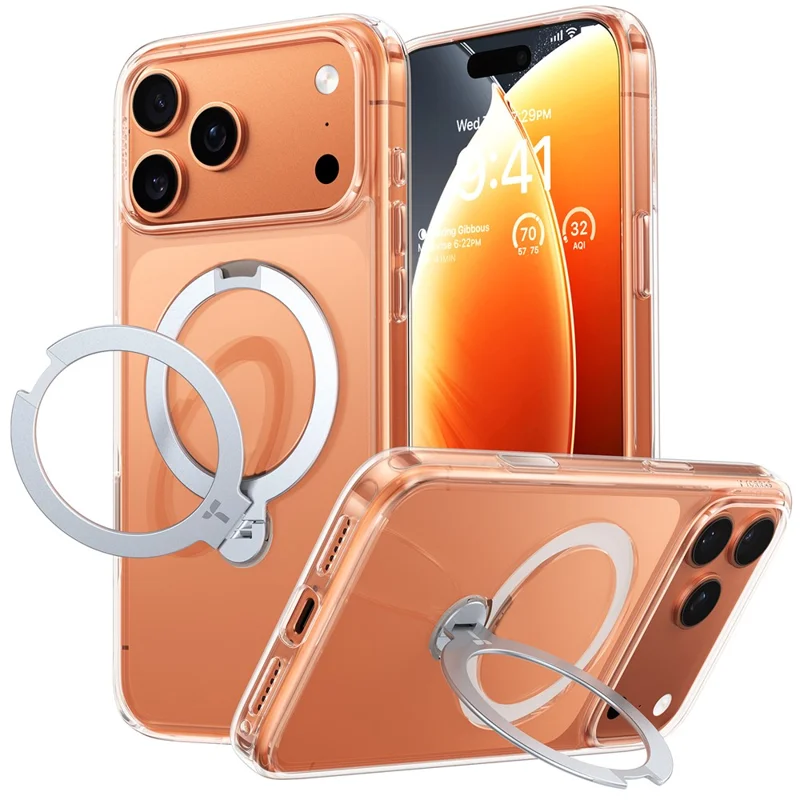 TORRAS Ostand Q3 Spin Series For iPhone 17 Pro Case Compatible with MagSafe Rotating Kickstand PC + TPU Phone Cover - Transparent - 1