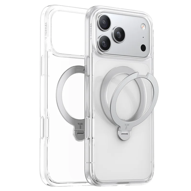 TORRAS Ostand Q3 Spin Series For iPhone 17 Pro Case Compatible with MagSafe Rotating Kickstand PC + TPU Phone Cover - Transparent - 2