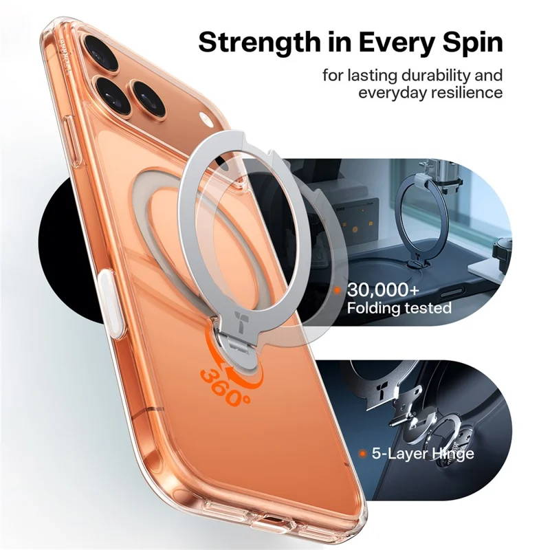 TORRAS Ostand Q3 Spin Series For iPhone 17 Pro Max Case Compatible with MagSafe Anti-drop PC + TPU Phone Cover with Rotating Kickstand - Transparent - 3