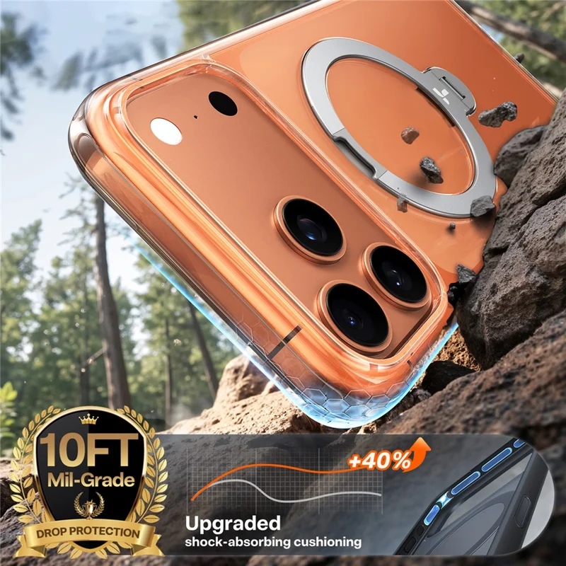 TORRAS Ostand Q3 Spin Series For iPhone 17 Pro Max Case Compatible with MagSafe Anti-drop PC + TPU Phone Cover with Rotating Kickstand - Transparent - 4