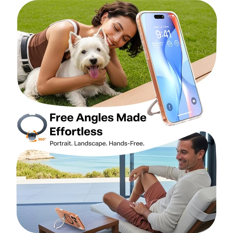 TORRAS Ostand Q3 Spin Series For iPhone 17 Pro Max Case Compatible with MagSafe Anti-drop PC + TPU Phone Cover with Rotating Kickstand - Transparent - 5