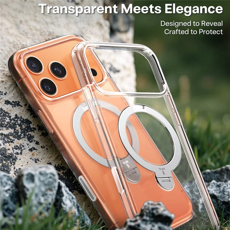 TORRAS Ostand Q3 Spin Series For iPhone 17 Pro Max Case Compatible with MagSafe Anti-drop PC + TPU Phone Cover with Rotating Kickstand - Transparent - 7