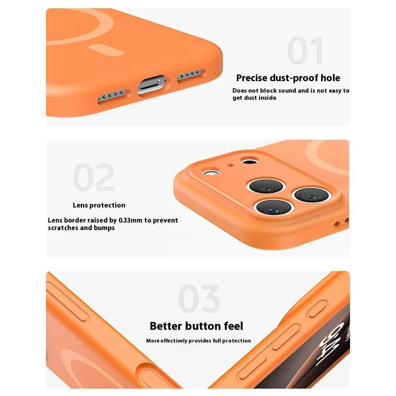 For iPhone 17 Pro Case Compatible with MagSafe Precision Fit PC + Liquid Silicone Protective Phone Cover - Fluorescent Orange - 8