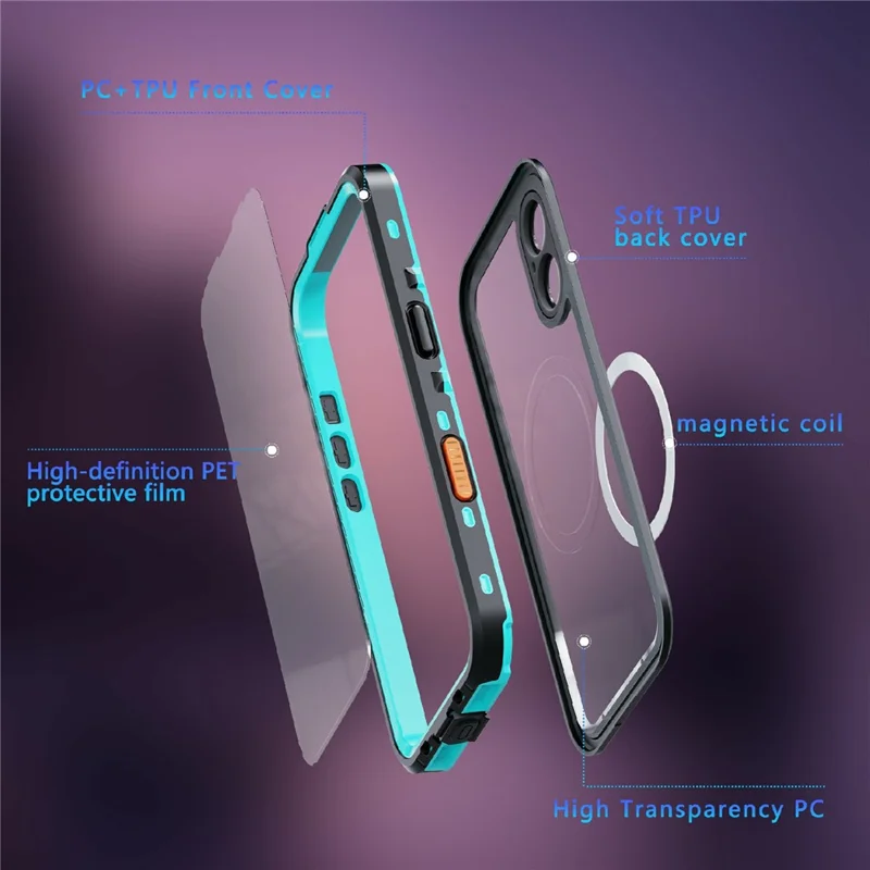 REDPEPPER Dot+ Series For iPhone 17 Cellphone Case Compatible with MagSafe IP68 Waterproof Clear Back Phone Cover - Blue - 8