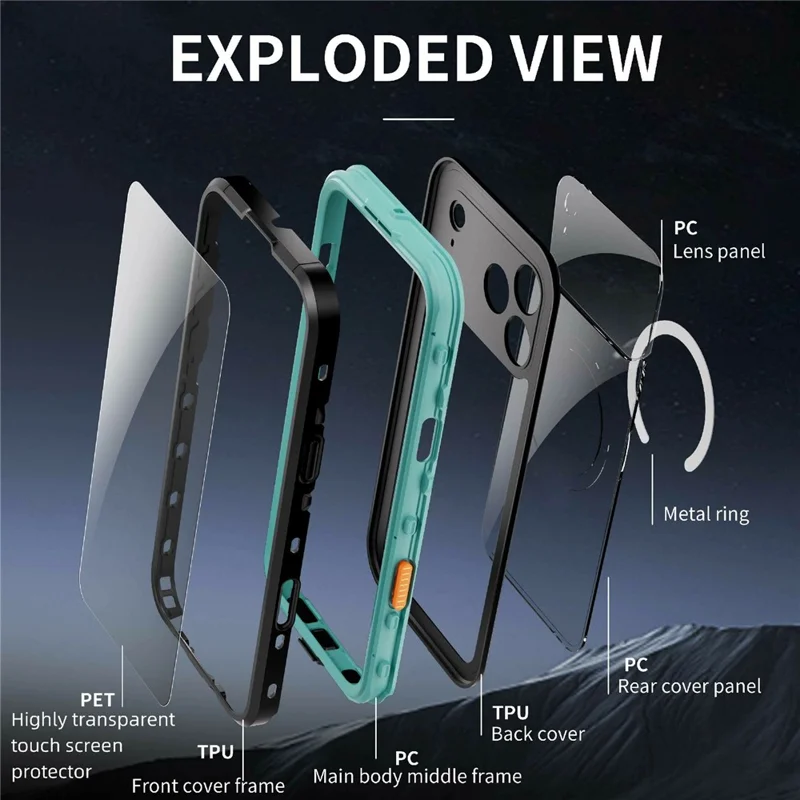 REDPEPPER Dot+ Series For iPhone 17 Pro Max Cellphone Case Compatible with MagSafe IP68 Waterproof Clear Back Phone Cover - Blue - 2