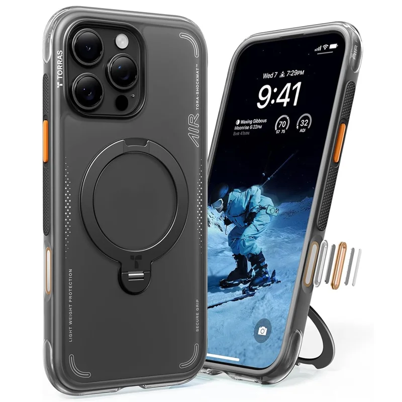 TORRAS Ostand Q3 Air Series For iPhone 16 Pro Case with Kickstand Compatible with MagSafe Shockproof PC + TPU Phone Cover (Amazon Packaging, No EAN Code) - Black - 1