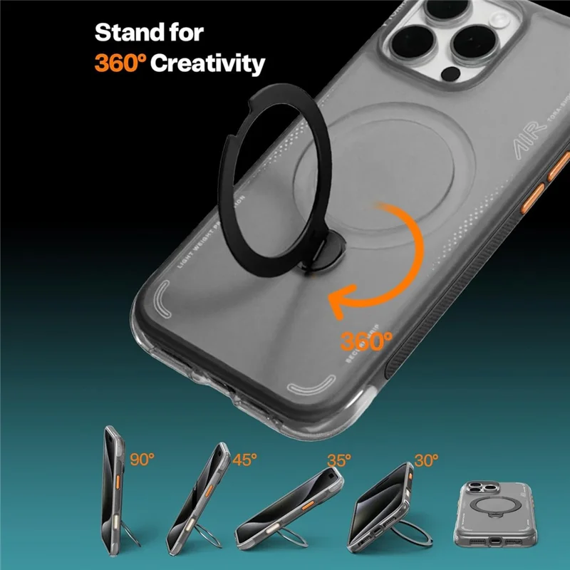 TORRAS Ostand Q3 Air Series For iPhone 16 Pro Case with Kickstand Compatible with MagSafe Shockproof PC + TPU Phone Cover (Amazon Packaging, No EAN Code) - Black - 2