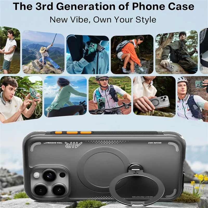TORRAS Ostand Q3 Air Series For iPhone 16 Pro Case with Kickstand Compatible with MagSafe Shockproof PC + TPU Phone Cover (Amazon Packaging, No EAN Code) - Black - 3