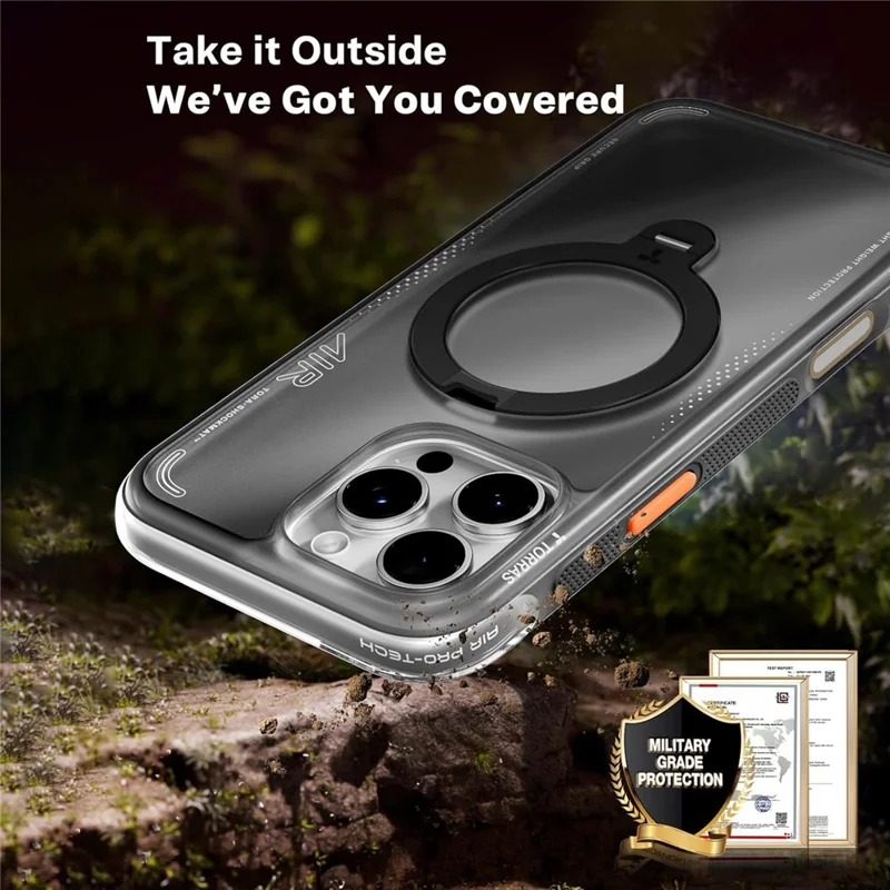 TORRAS Ostand Q3 Air Series For iPhone 16 Pro Case with Kickstand Compatible with MagSafe Shockproof PC + TPU Phone Cover (Amazon Packaging, No EAN Code) - Black - 4