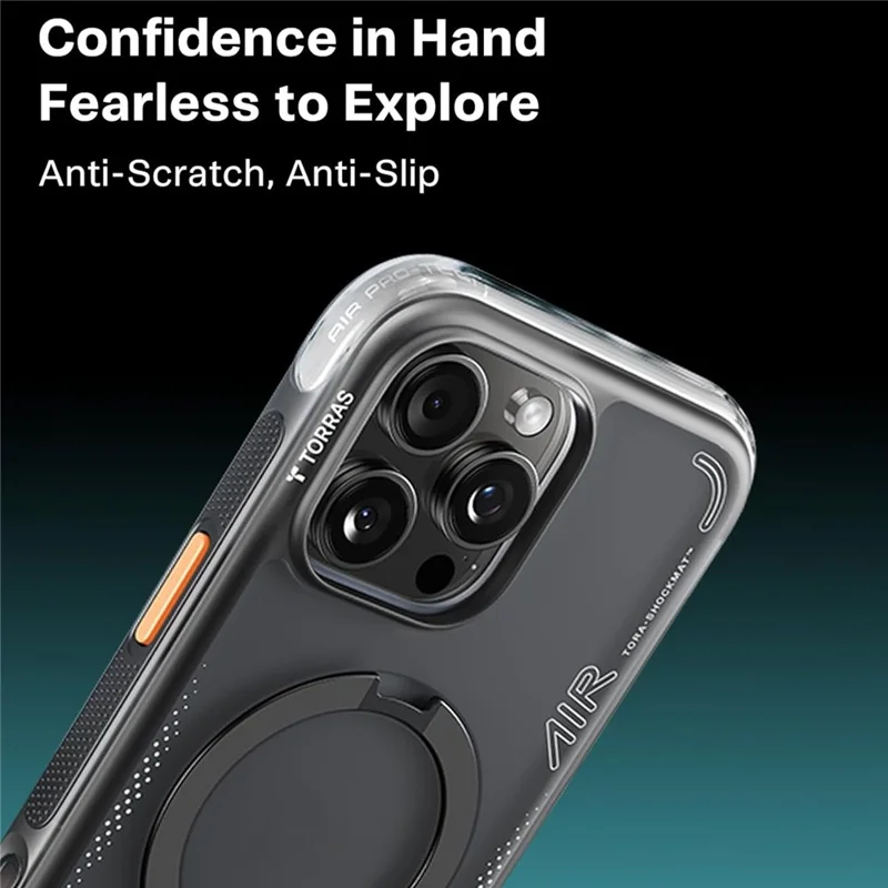 TORRAS Ostand Q3 Air Series For iPhone 16 Pro Case with Kickstand Compatible with MagSafe Shockproof PC + TPU Phone Cover (Amazon Packaging, No EAN Code) - Black - 7