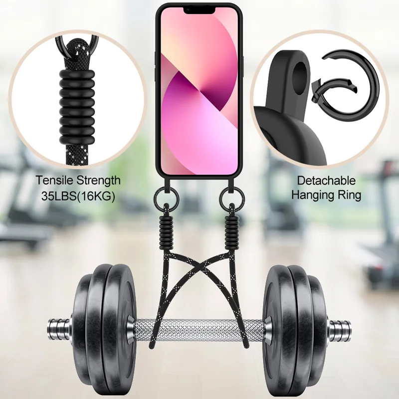 For iPhone 14 Plus / iPhone 15 Plus Liquid Silicone Case Phone Back Cover with Card Holder and Short Strap - Black - 4