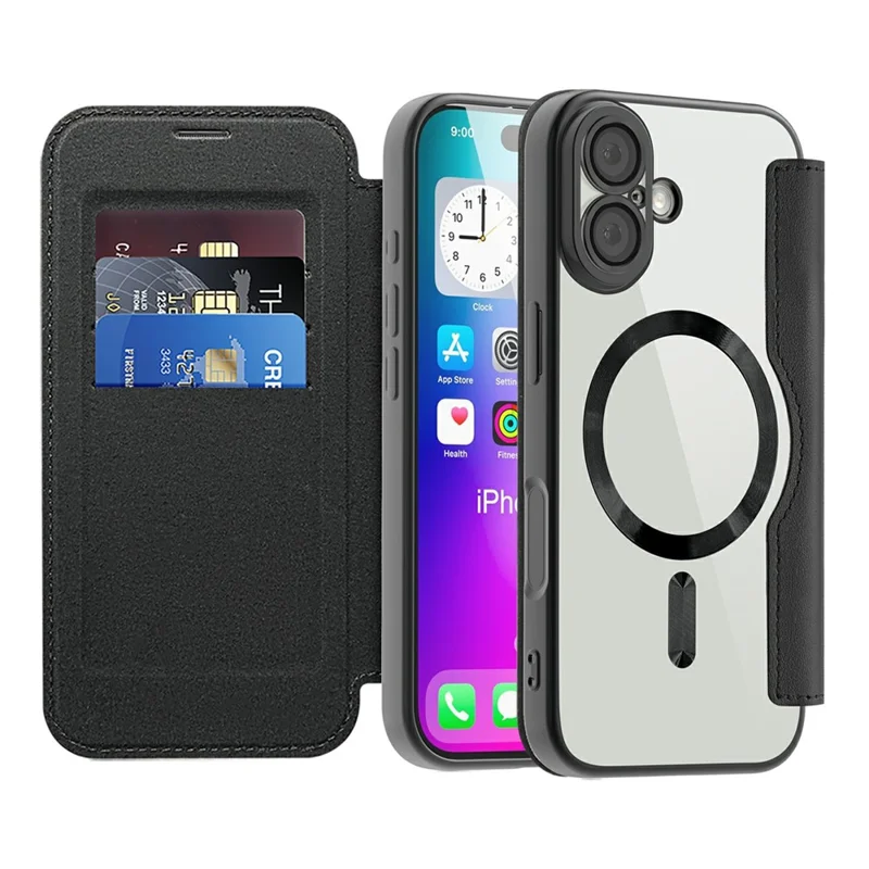 For iPhone 17 Case Compatible with MagSafe RFID Blocking Leather Phone Cover - Black - 2