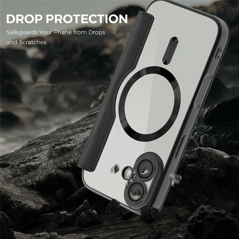 For iPhone 17 Case Compatible with MagSafe RFID Blocking Leather Phone Cover - Black - 5