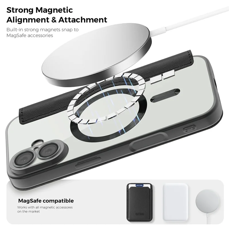 For iPhone 17 Case Compatible with MagSafe RFID Blocking Leather Phone Cover - Black - 7